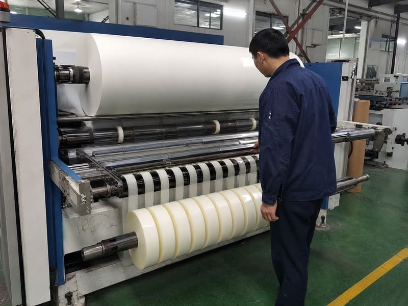 Industrial adhesive tape slitting and rewinding equipment